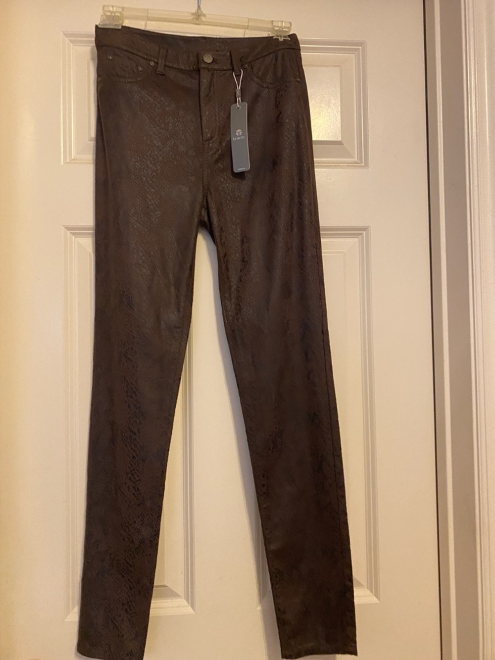 Tractr Dark Brown Snake-Print Skinny Pants